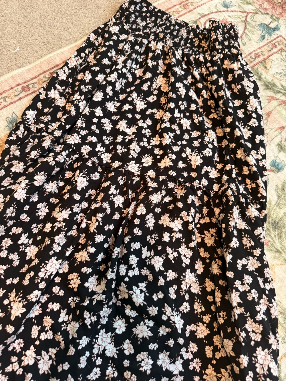 Final Touch Black Midi Skirt with Pink Floral Print - Picture 2 of 4